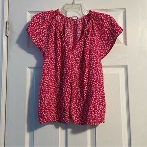 GAP Women’s Magenta & White Floral V-Neck Short Sleeve Top Size M